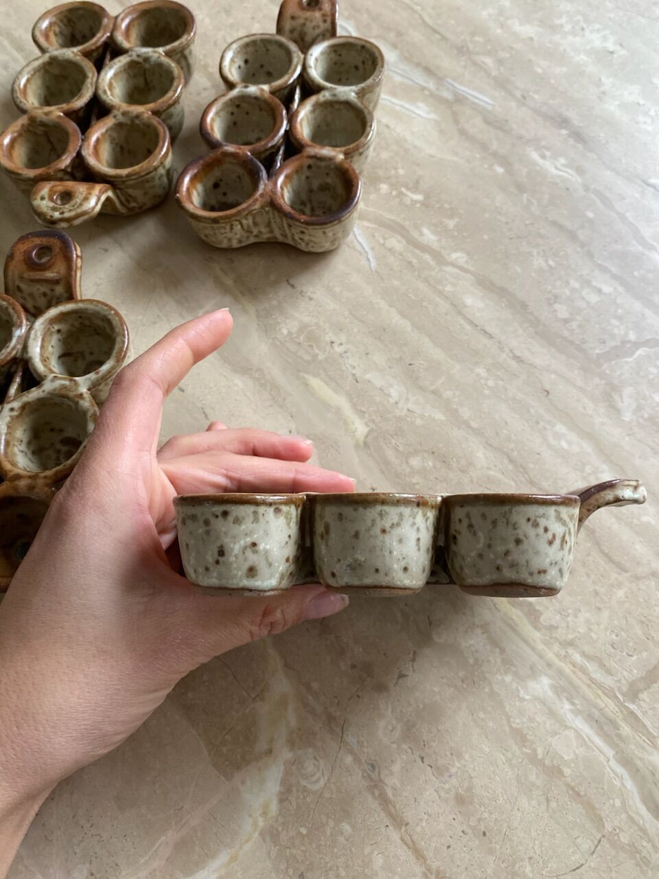 Set of 6 egg dishes in ancient pyrite stoneware