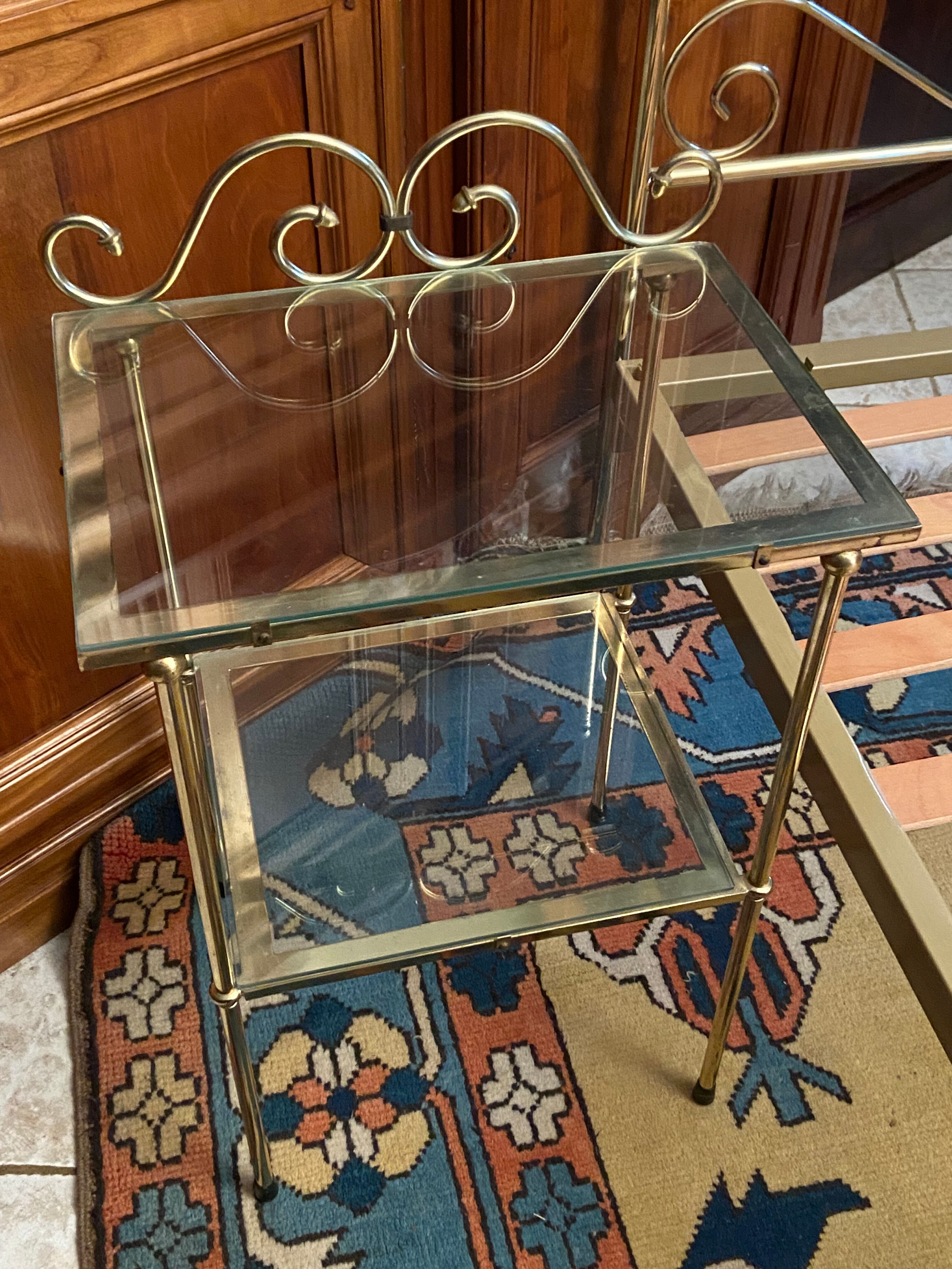 Romantic style single bed in brass with bedside table