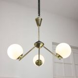 Lustre Art Déco en laiton et opaline italien