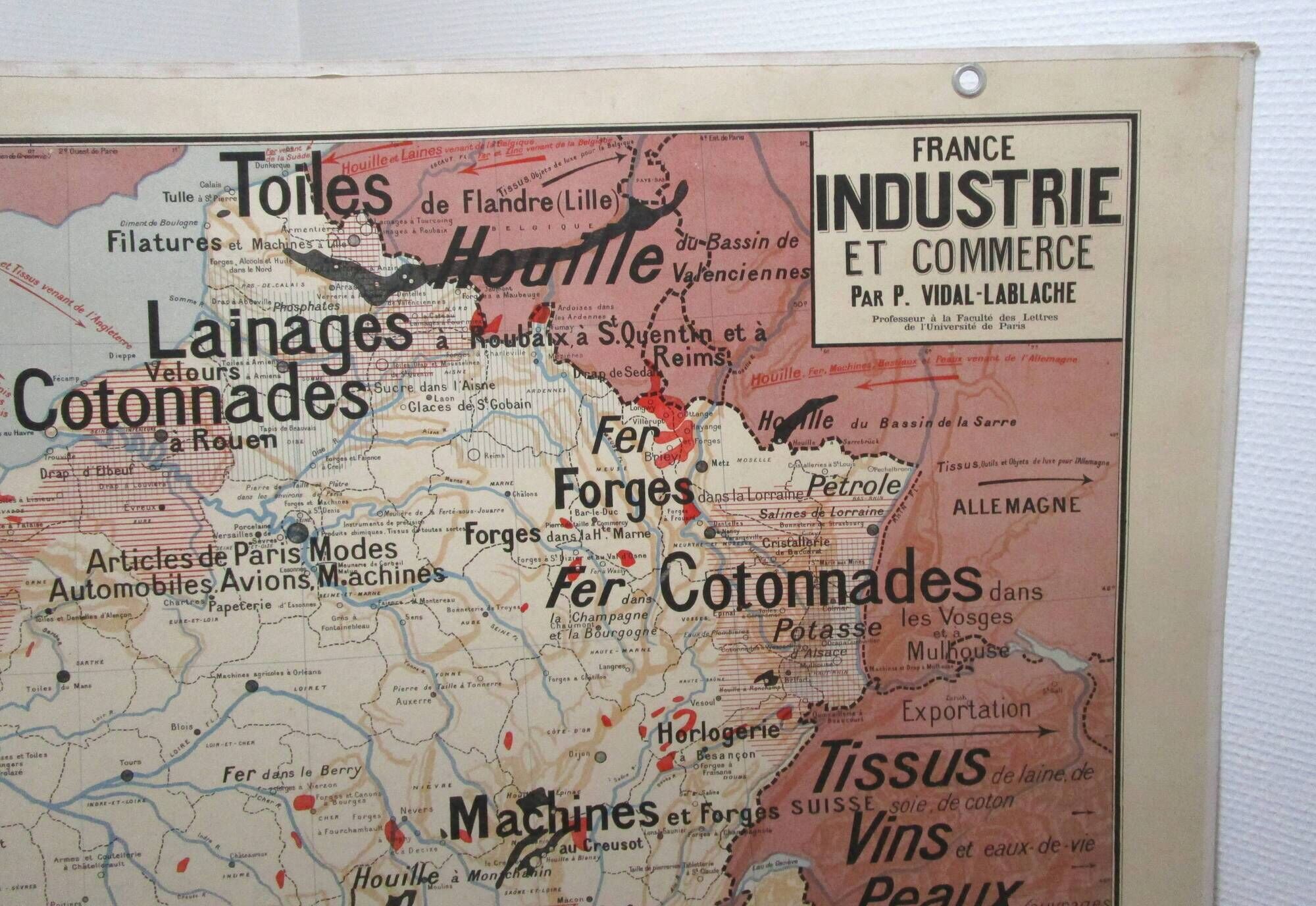 School map France Vidal Lablache 60s agriculture industry and trade
