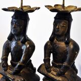 Pair of Mexican Pre-Columbian Style Bronze Candlesticks, 20th Century