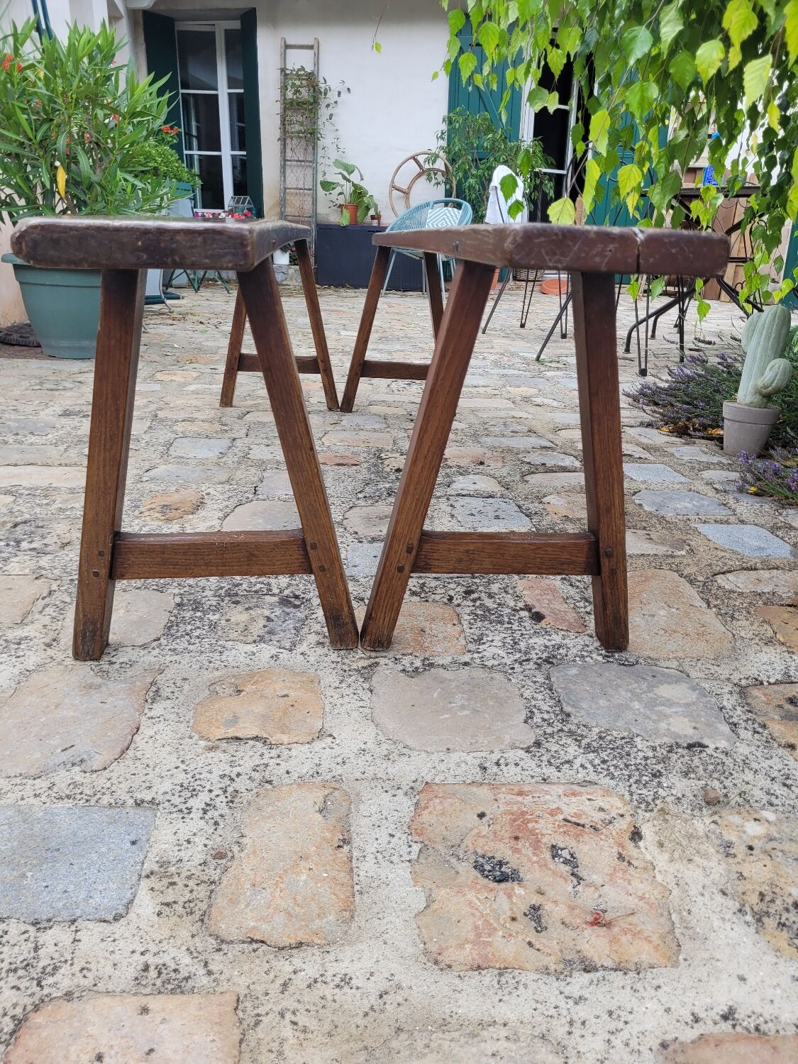 Pair of solid oak benches