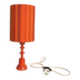Vintage side lamp in orange painted wood and ribbed fabric shade