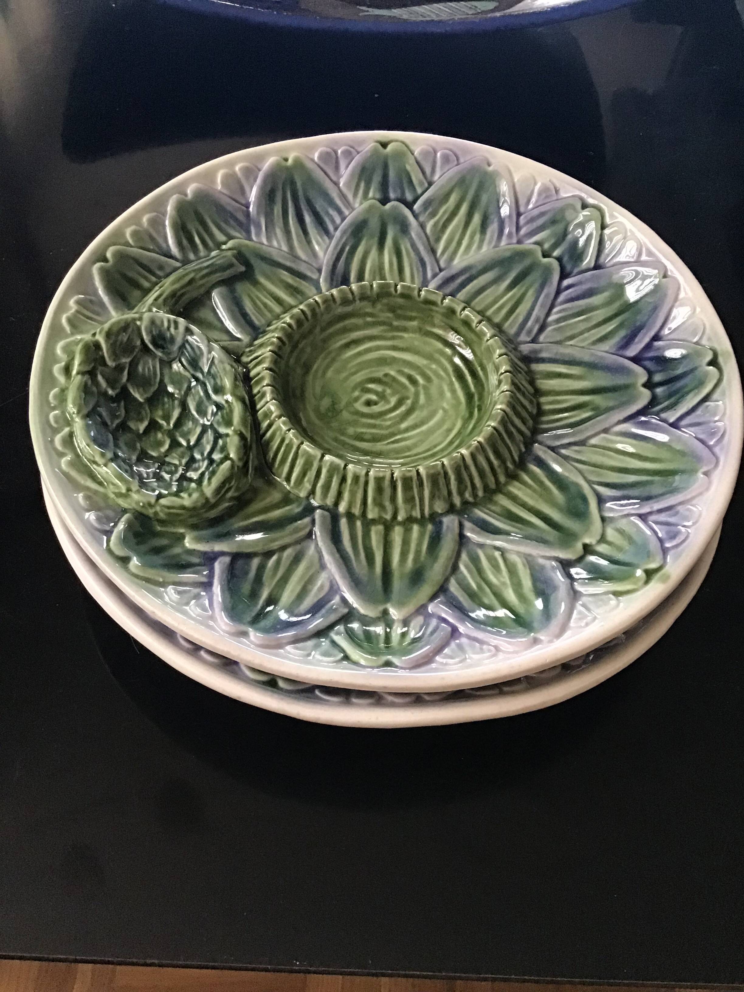 Two artichoke earthenware plates