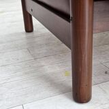 1970s, 2-seater Swedish sofa, brown leather with patina, dark beech wood.