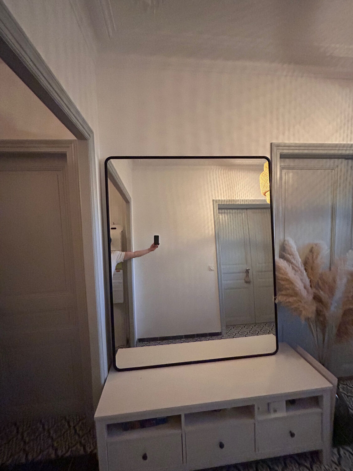 Custom-made large mirror – unique piece – black lacquered steel frame – 130 x