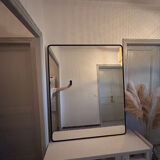 Custom-made large mirror – unique piece – black lacquered steel frame – 130 x