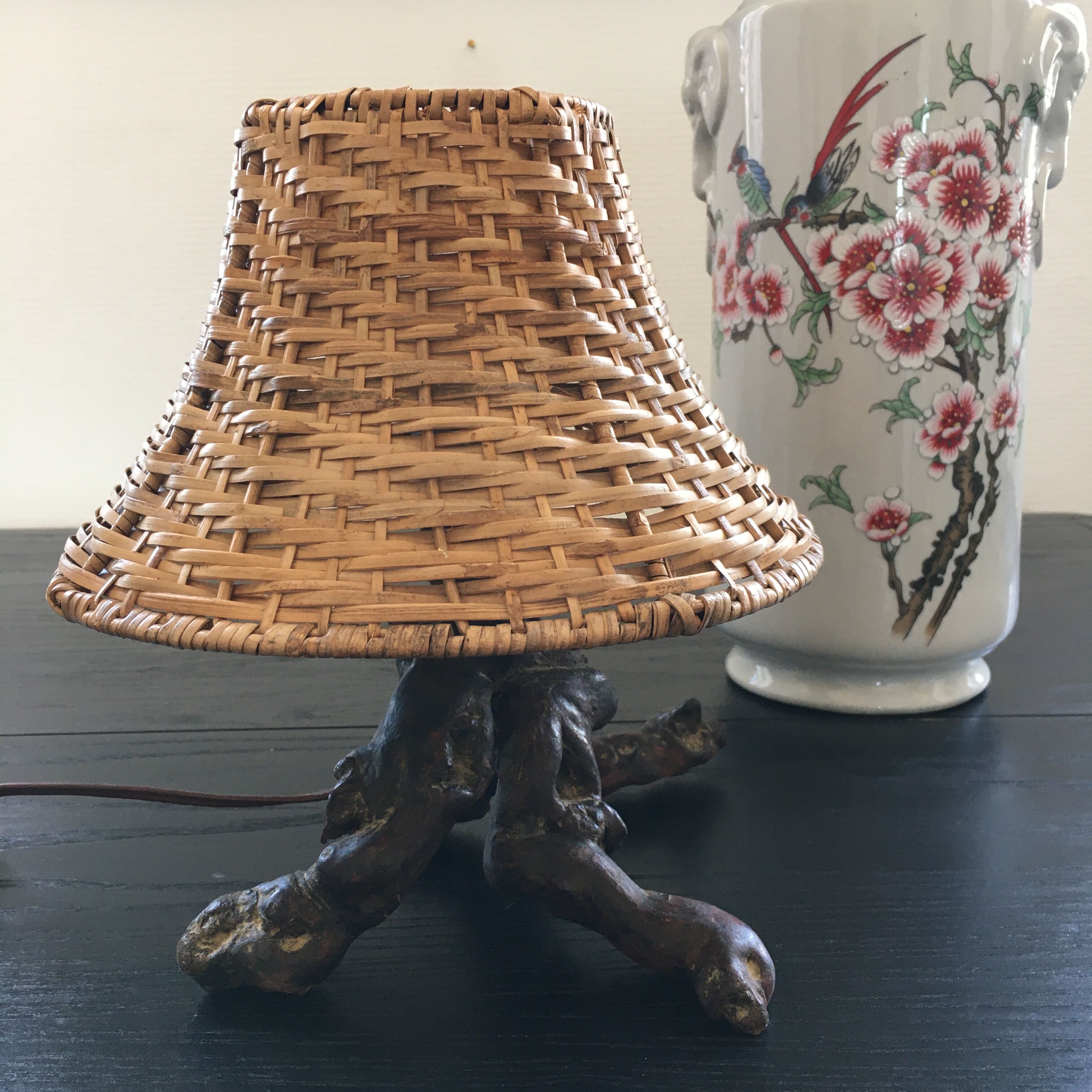 Lamp in vine roots and rattan