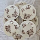 8 assiettes plates en faïence Clairefontaine motif Kyoto sépia fin XIXème