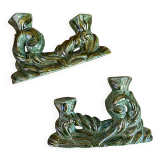 Set of 2 ceramic double candlesticks 1930s Hubert Bequet