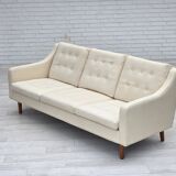 1970s, 3-seater Danish sofa, beige/white furniture wool, teak wood legs.