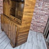 Restored Mid-Century Flame Walnut Highboard with Bar Cabinet - 1960s