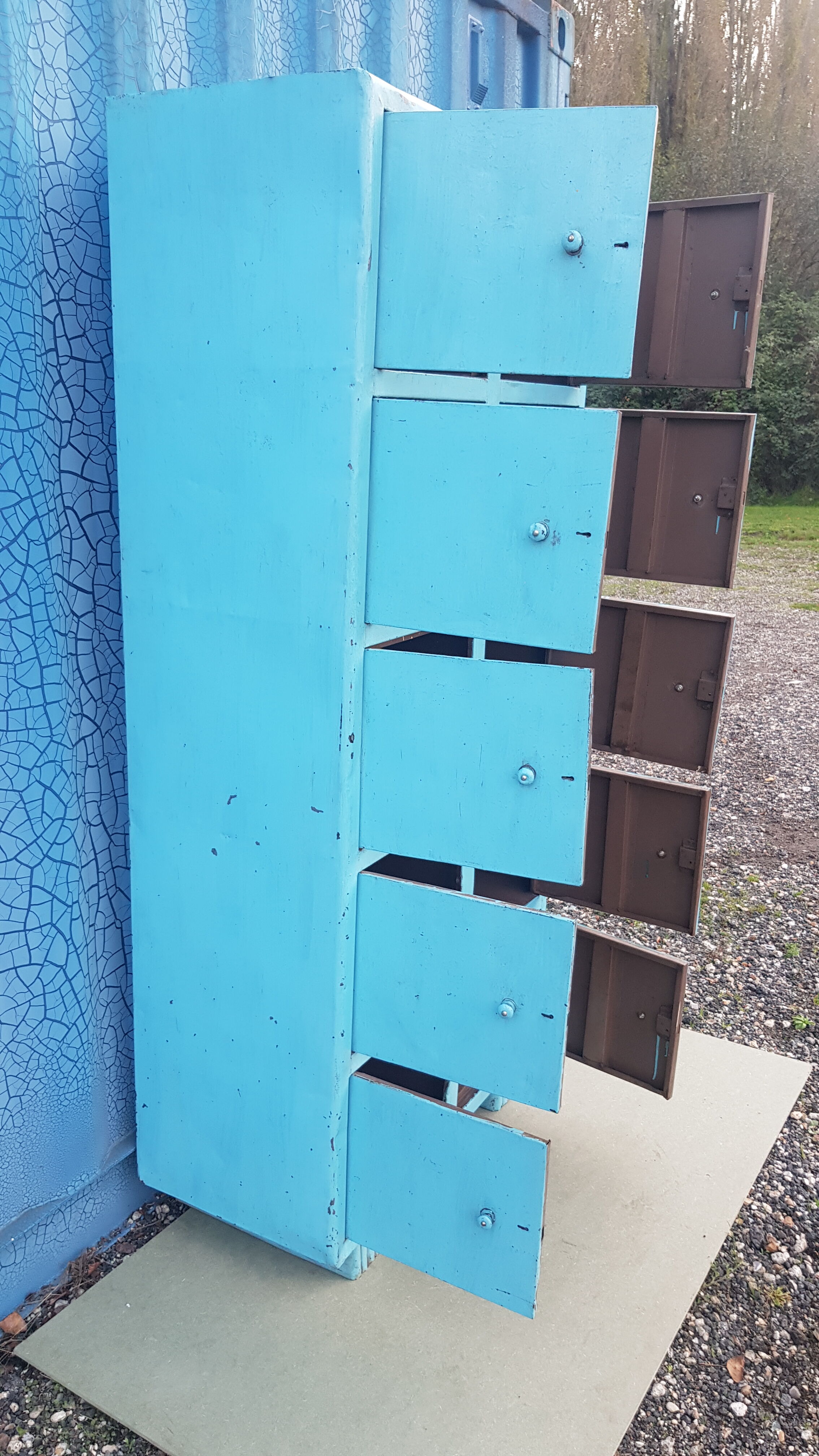 Old metal workshop furniture original turquoise patina