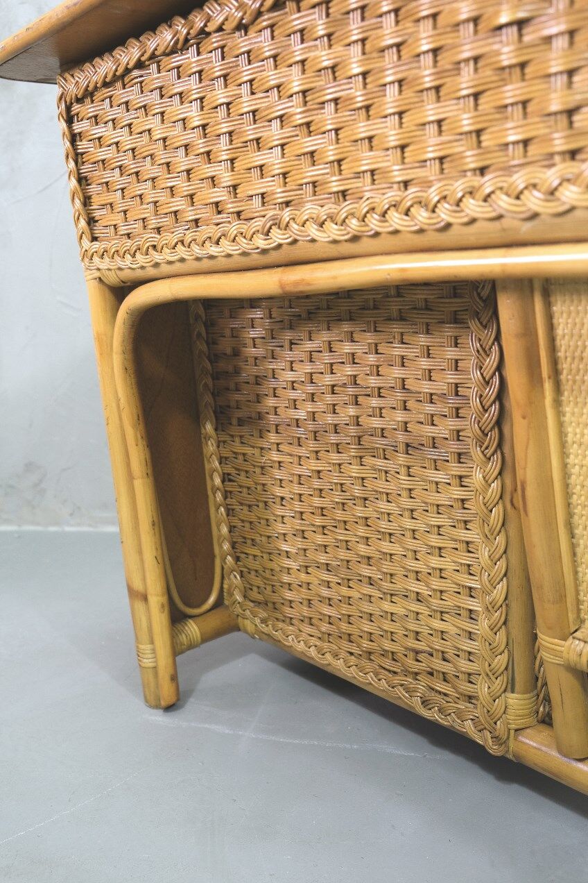Mid-century italian bamboo, rattan and teak desk, 1960s