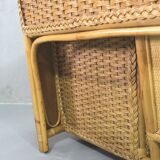 Mid-century italian bamboo, rattan and teak desk, 1960s