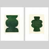 Duo of paintings on paper - pow and mood - dark green - signed eawy