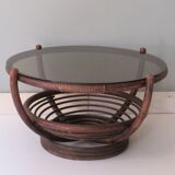 Round coffee table in bamboo, rattan, manou, Italy 1970