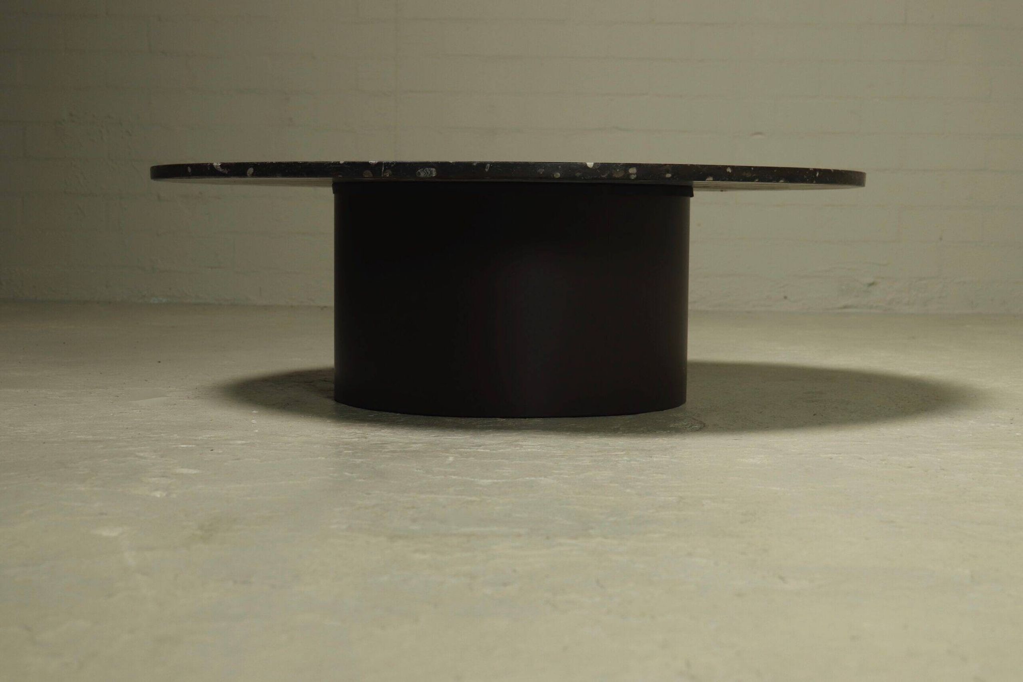 Rare fossil stone and steel coffee table by Metaform 1970s