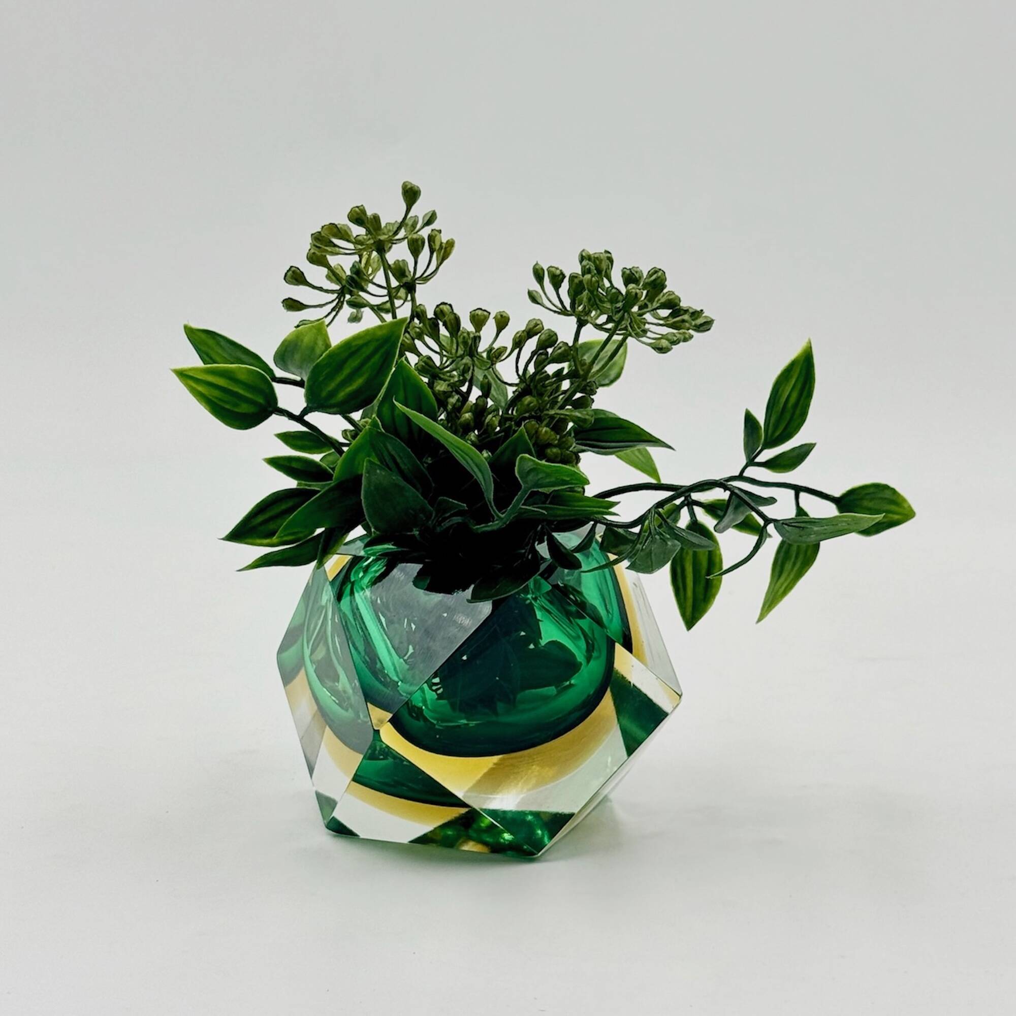 Vase géométrique Murano Sommerso en verre vert émeraude, années 1970