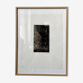 Lithograph "Ruelle under the storm" numbered and framed by Kékével, 1985