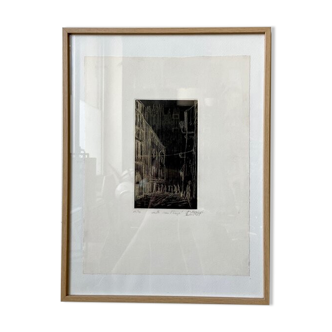 Lithograph "Ruelle under the storm" numbered and framed by Kékével, 1985