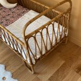 Lit bébé en rotin + matelas bambou sur mesure