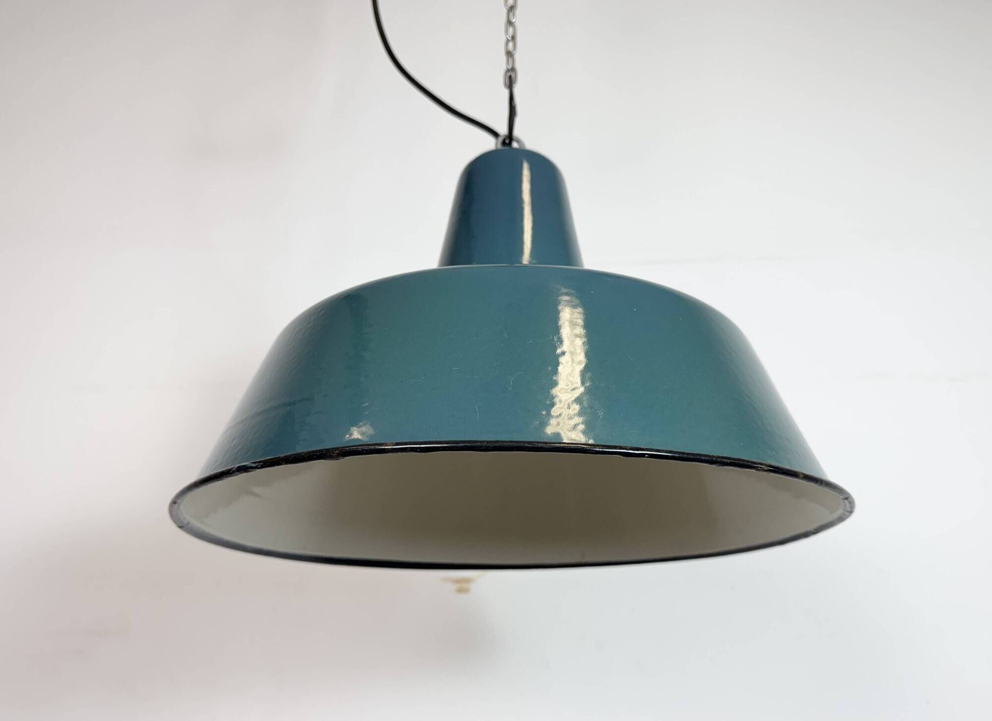 Large Industrial Petrol Enamel Factory Pendant Lamp, 1960s