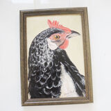 Oil on Wood Framed and Signed Henri Merlet : Coq Noir