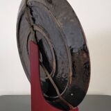 Plat Dauphinois vintage en terre cuite vernissée décor roses