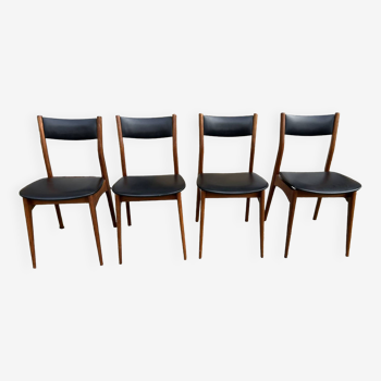 Four teak and black sky chairs, Scandinavian spirit, vintage, 60s