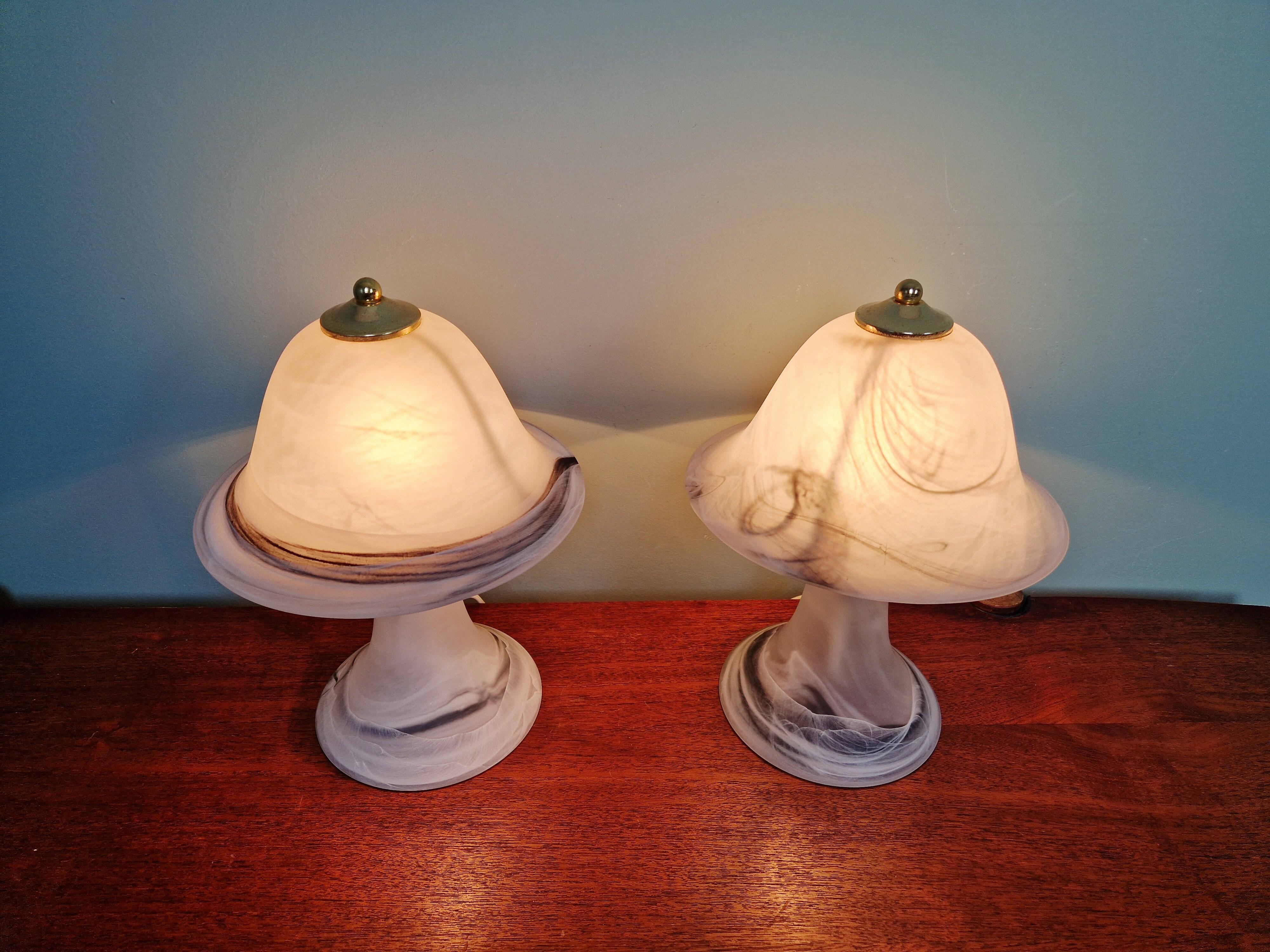 Pair of marbled Murano glass mushroom lamps, 1970s-80s.