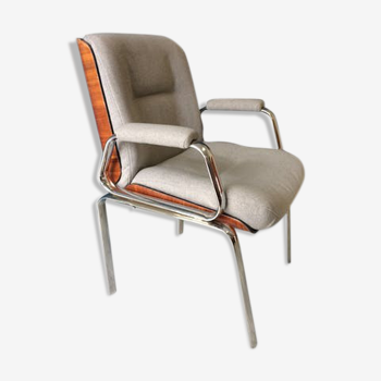 Fauteuil chrome et bois des années 70