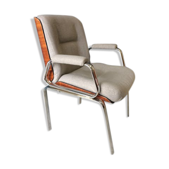 Fauteuil chrome et bois des années 70