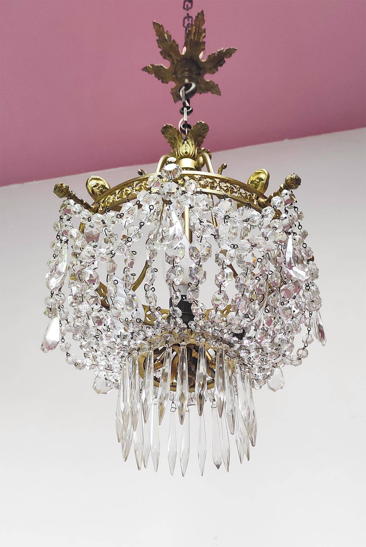 Antique French bronze chandelier with tassels circa 1900