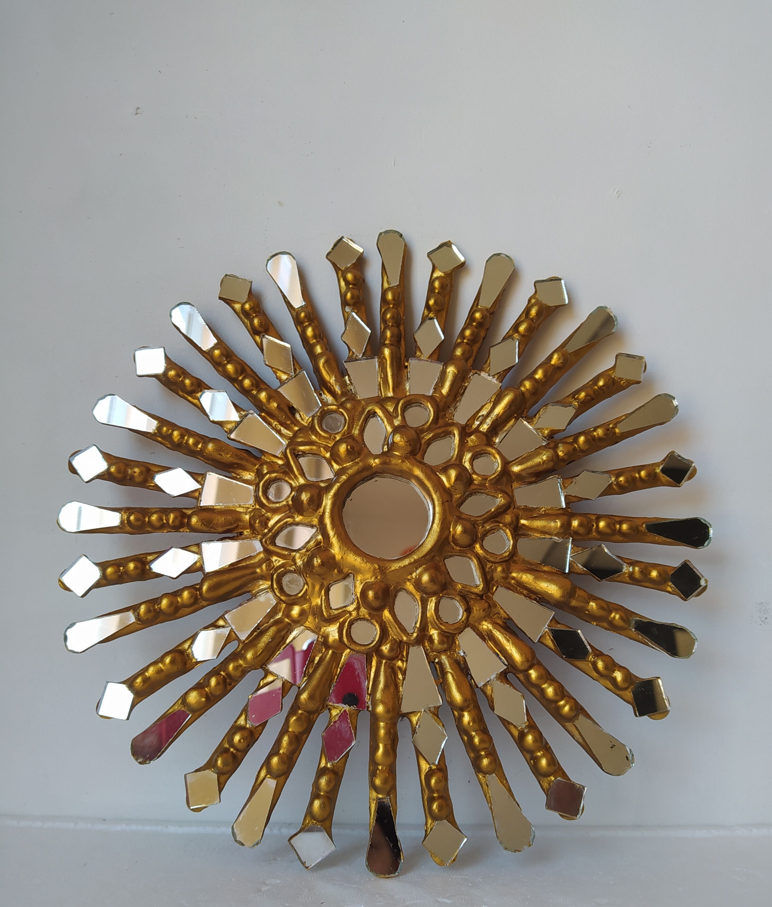 Golden wooden sun mirror 30cm