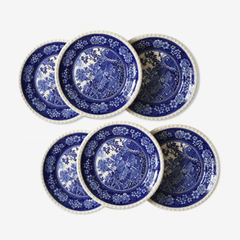 Set de 6 assiettes plates Villeroy et Boch, modèle Rusticana bleu, vintage