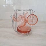 Rosaline cups and saucers by Arcoroc with metal stand