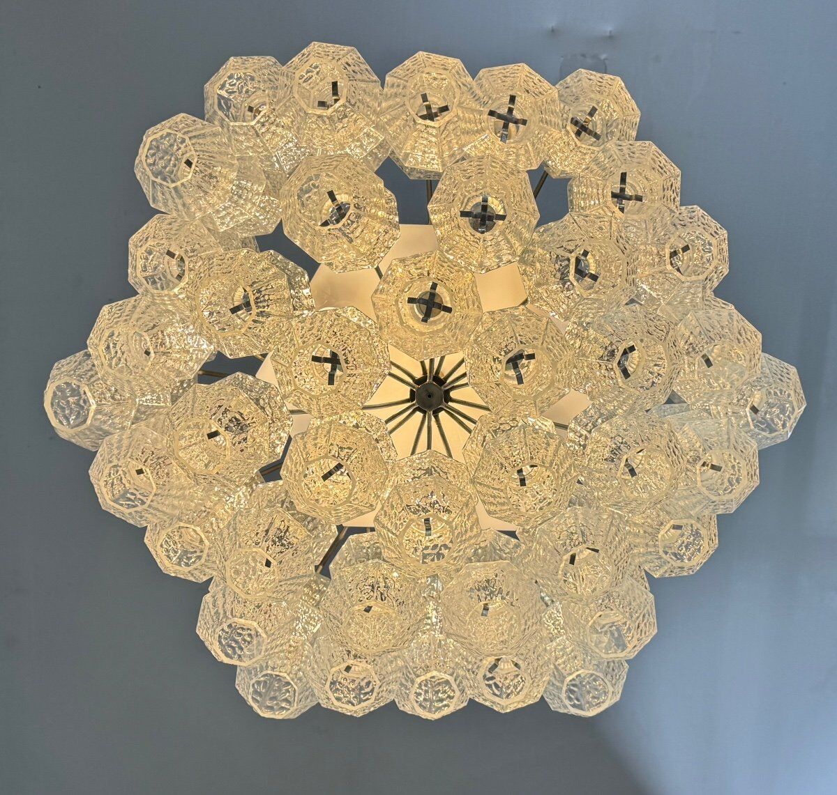Venetian chandelier in colorless Murano glass, circa 1970
