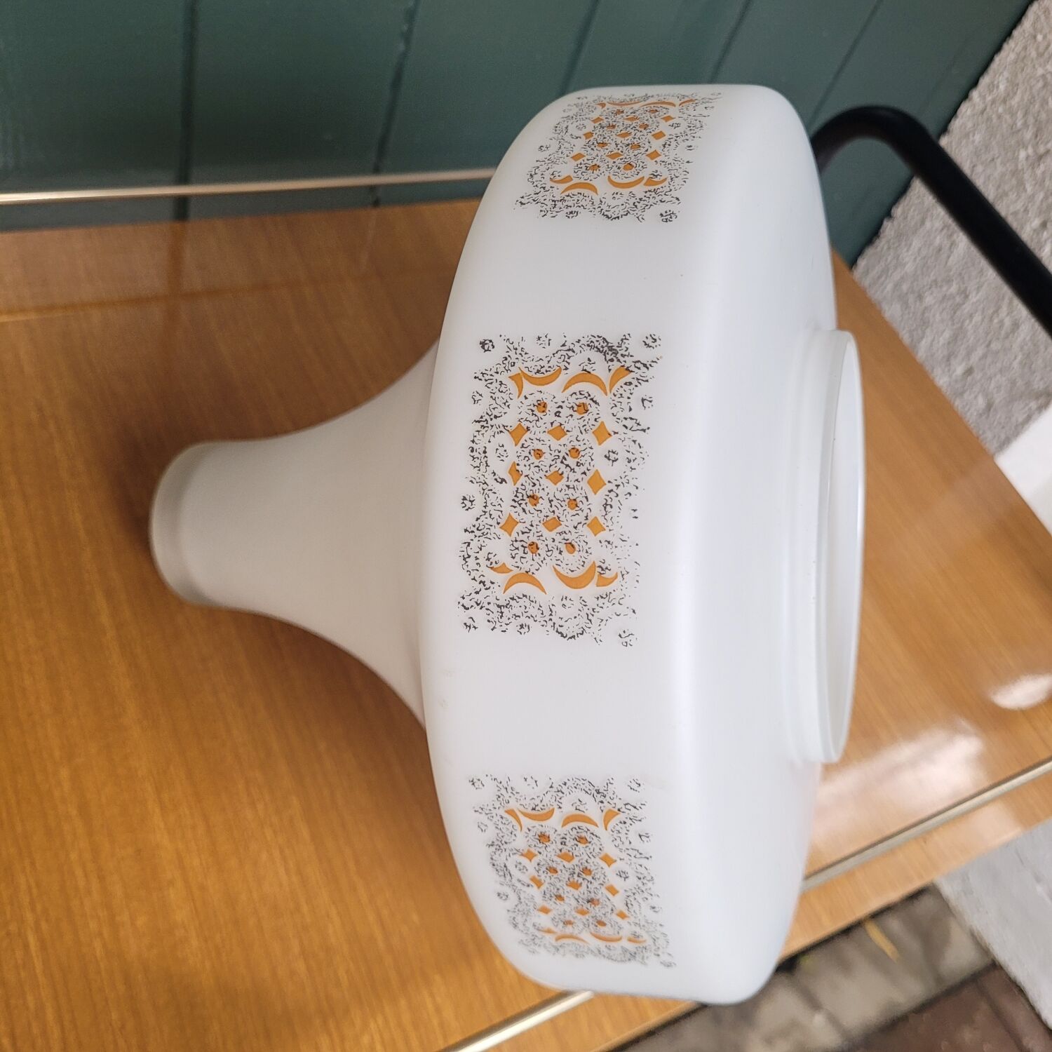 Opaline suspension lampshade — screen-printed cashmere design — 60s