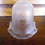 Gilded metal chandelier, 5 branches, opaque glass cupola - 60s/70s