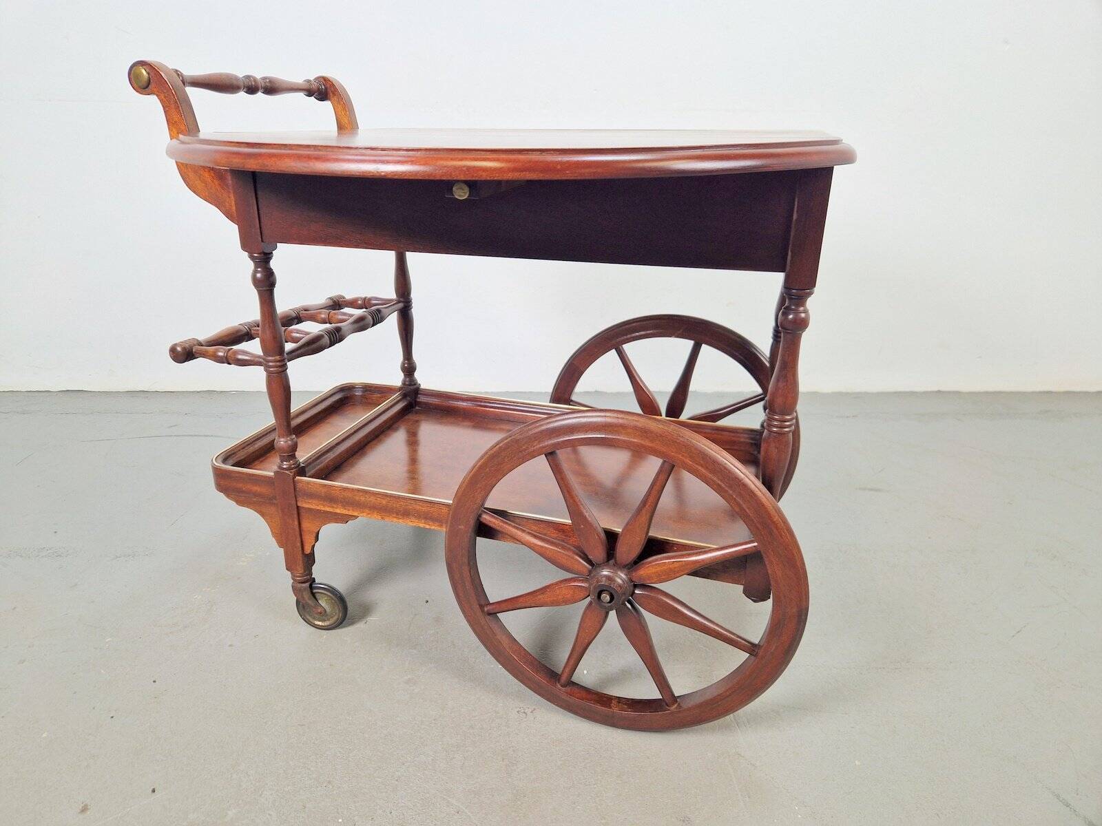 Vintage French Folding Spindle Bar Cart in Wood, 1960s