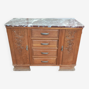 Small Buffet Commode Solid wood 4 drawer - Red marble - 1950