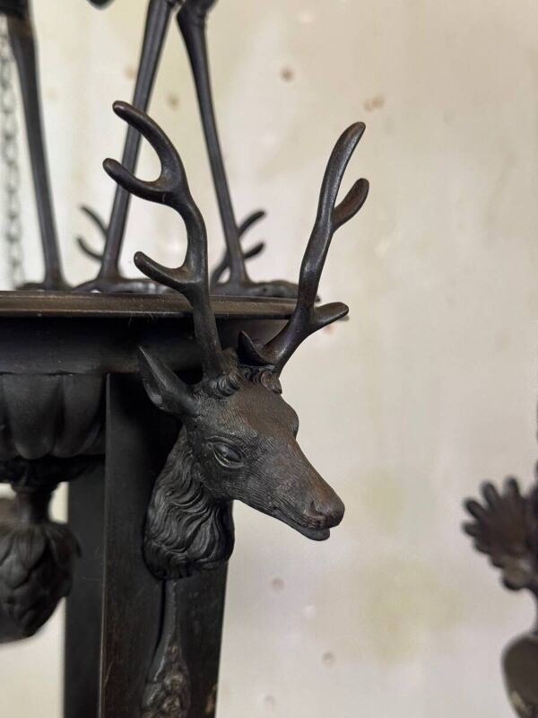 Trépied aux hérons porte lampes à huile, objet grand tour, bronze, Italie XIXème siècle