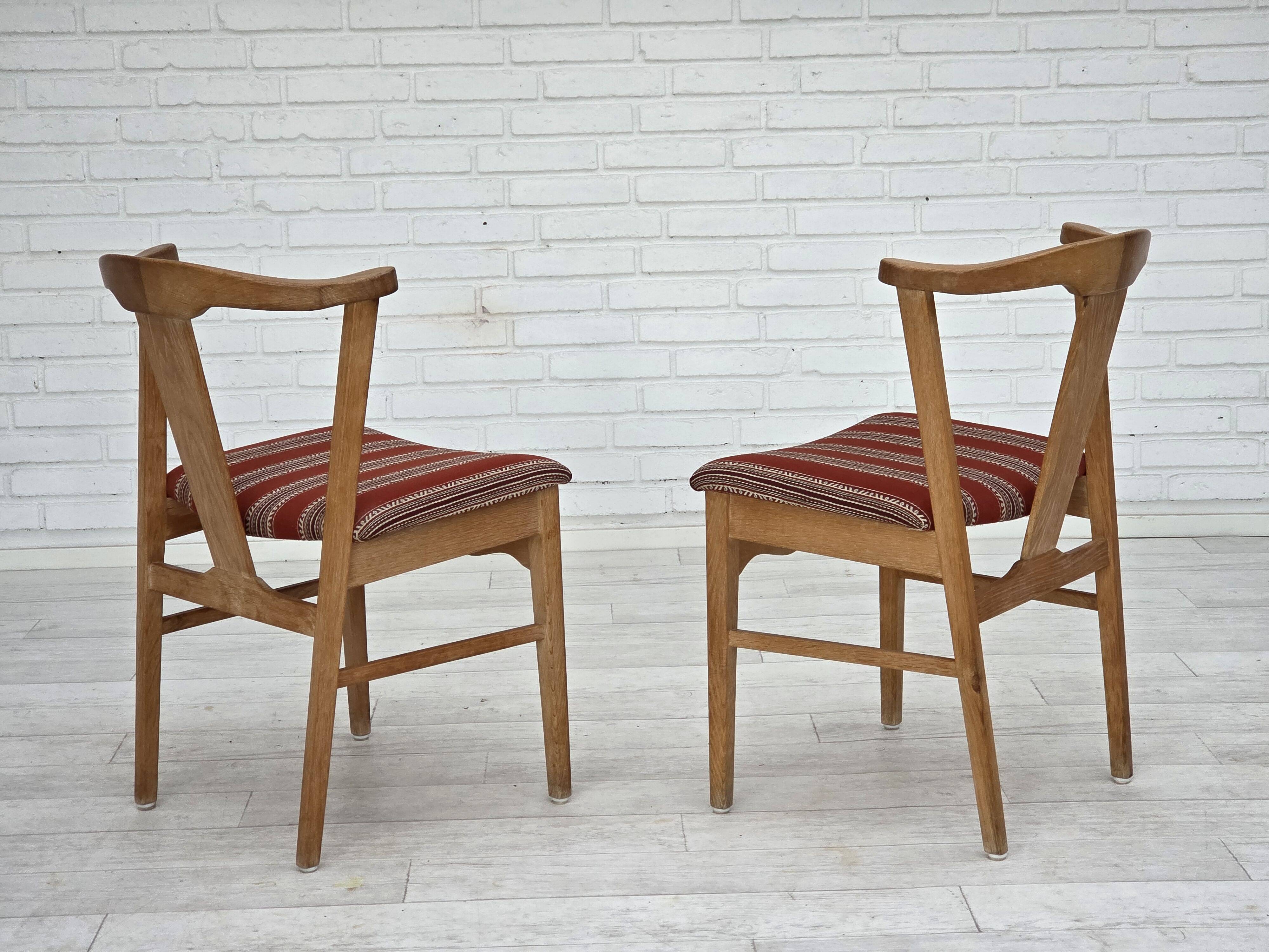 1960s, pair of Danish dining chairs, solid oak wood, furniture wool.