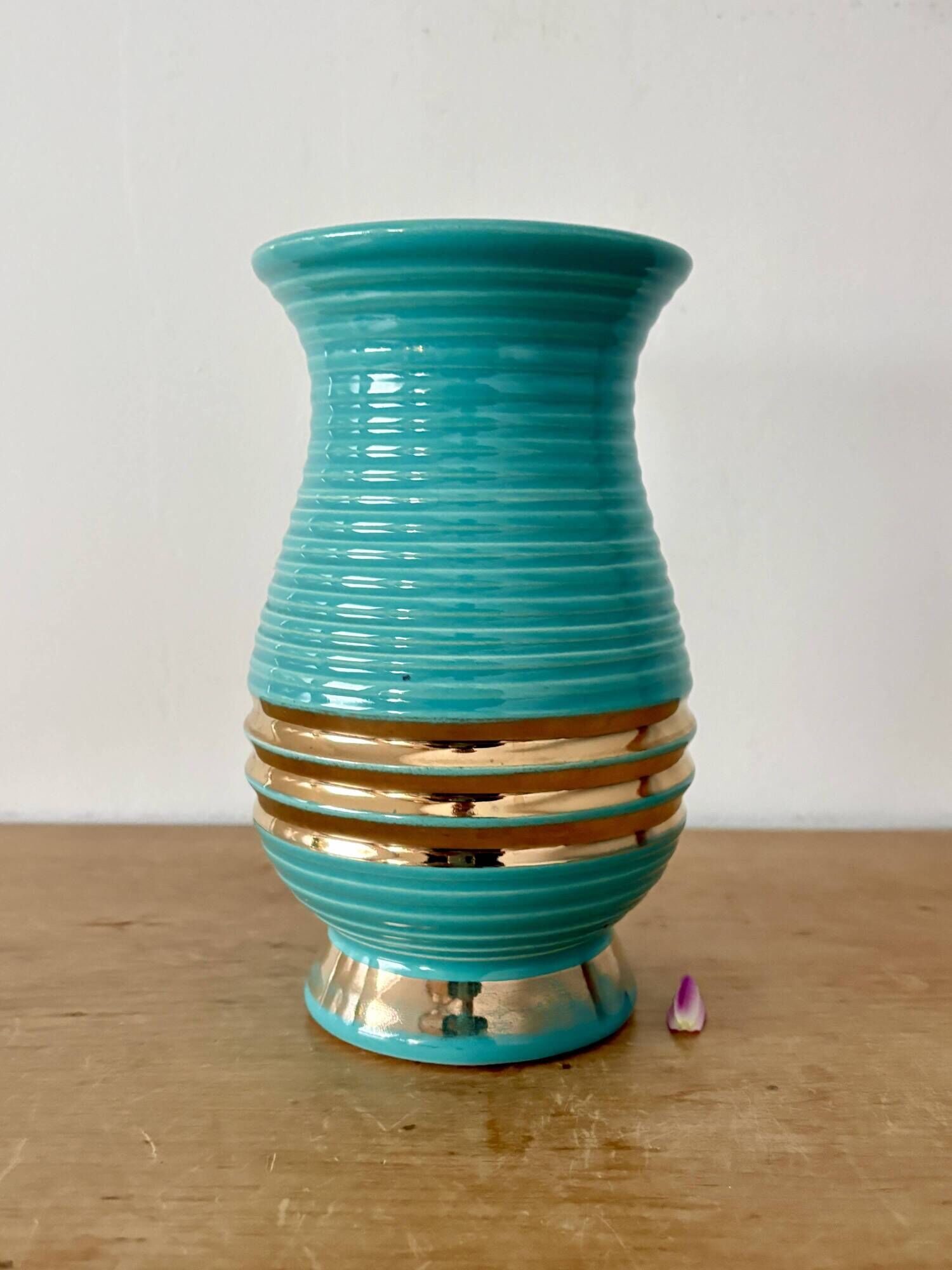 Vintage Art Deco vase in blue and gold ceramic