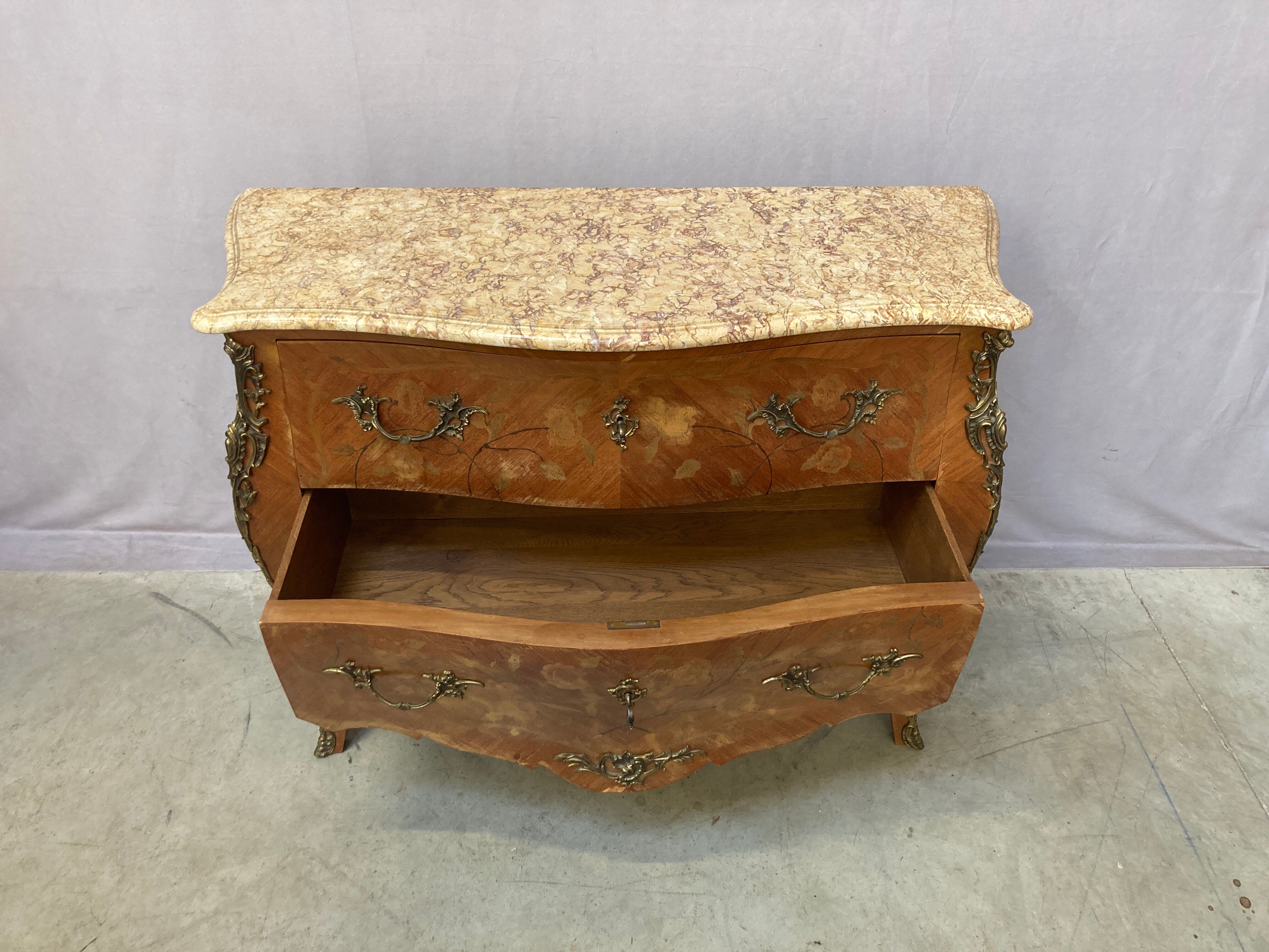 Louis XV style chest of drawers with marble top
