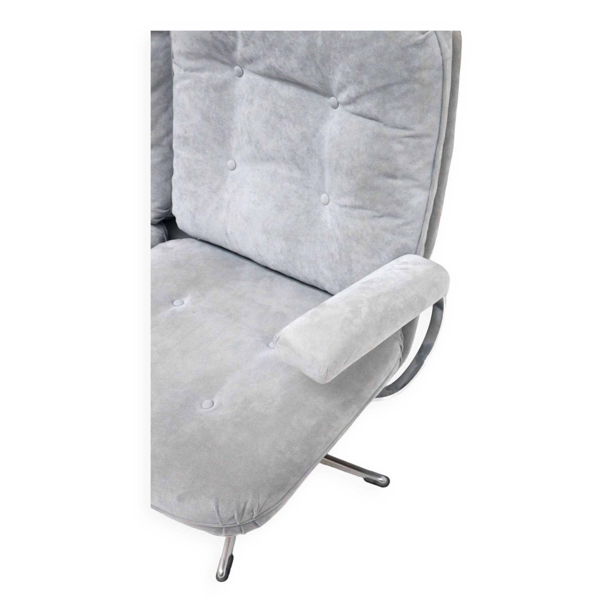 Vintage 3-seater sofa with gray suede upholstery made in the 1970s