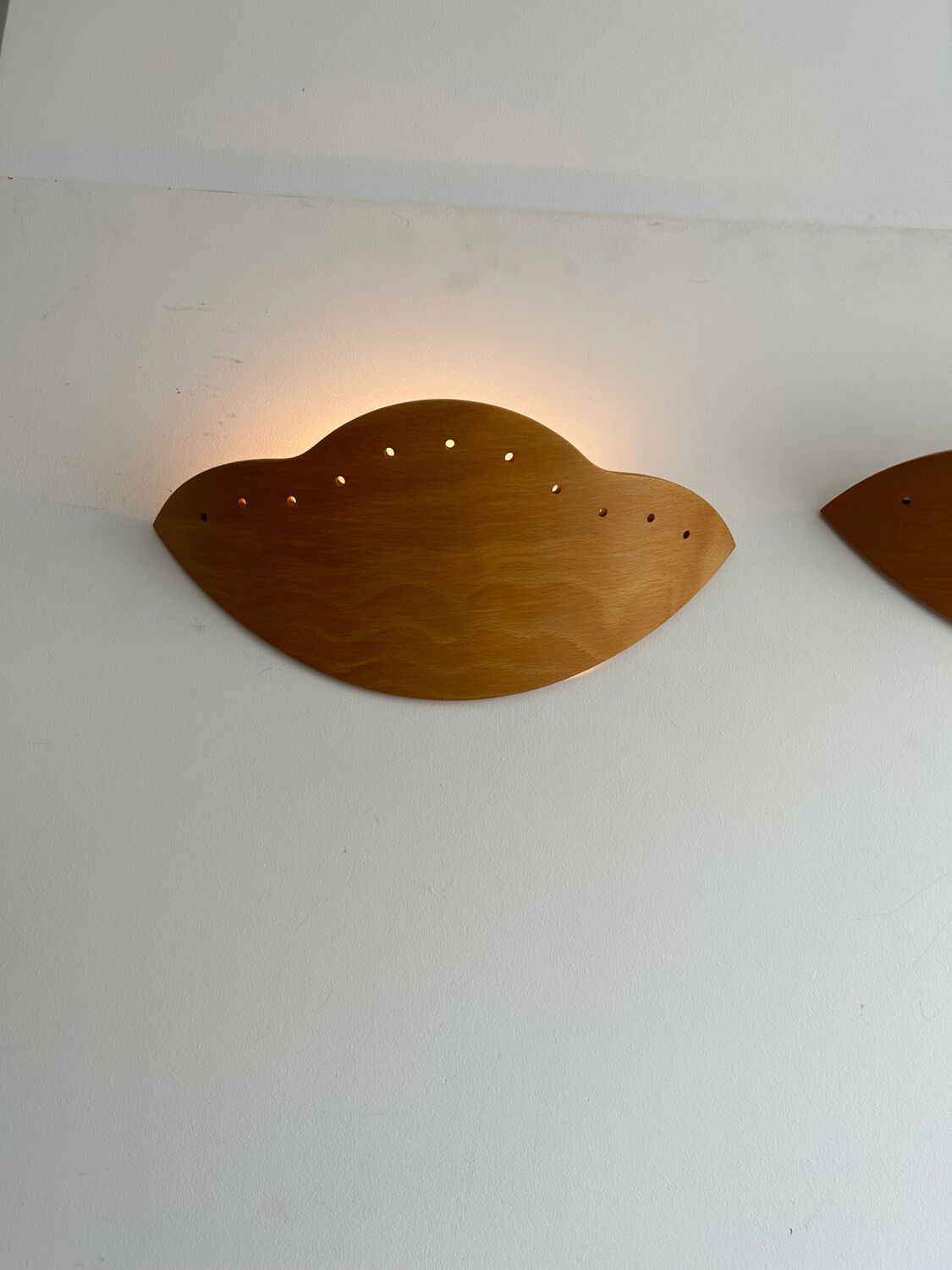 Pair of vintage wall lamps in wood France 1980