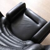 Fauteuil lounge Elda vintage noir sur noir par Joe Colombo pour Comfort, années 1970