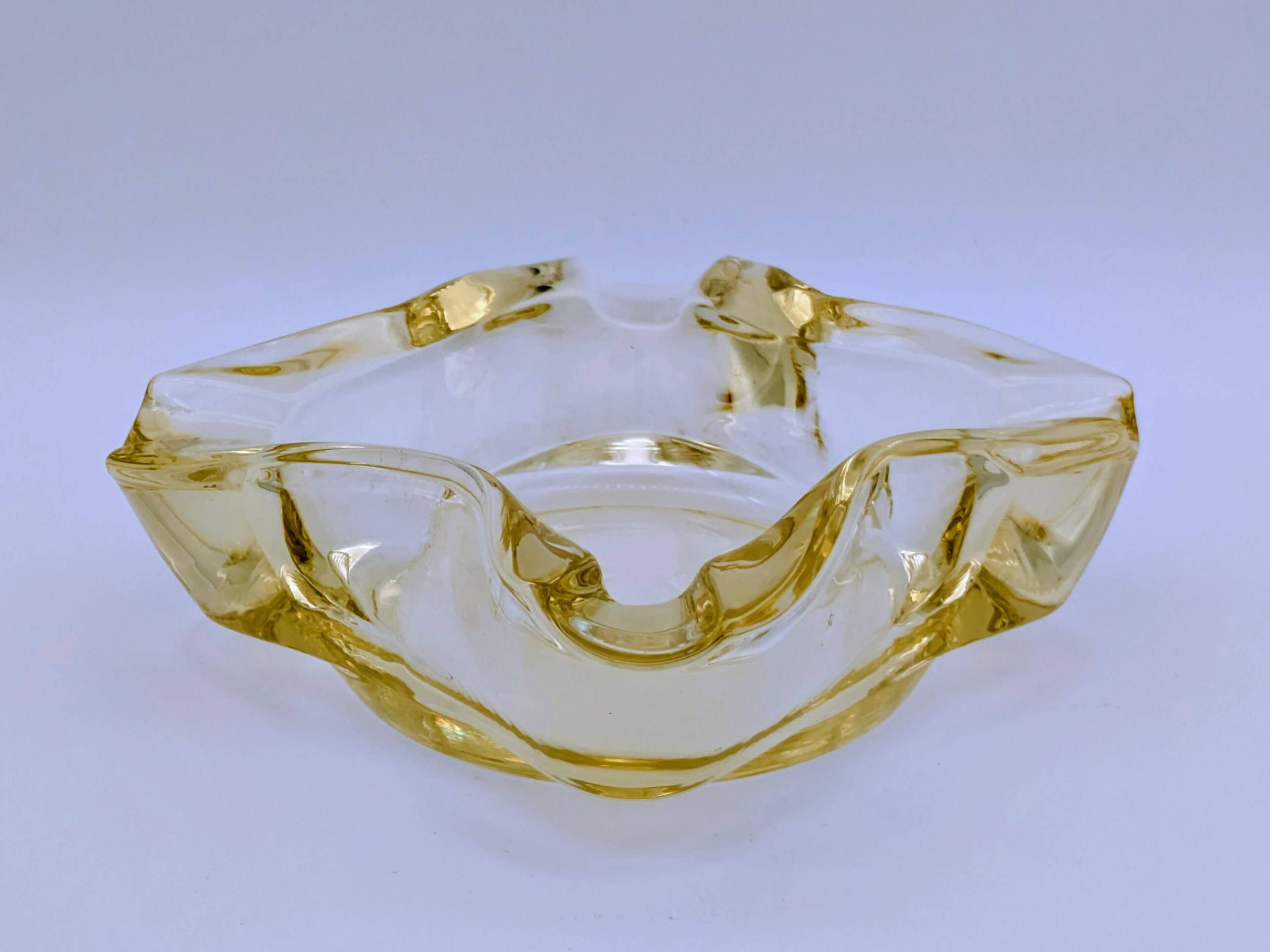 Ashtray / Catch-all Mid-Century Solid Glass Murano Style & Leather 1960